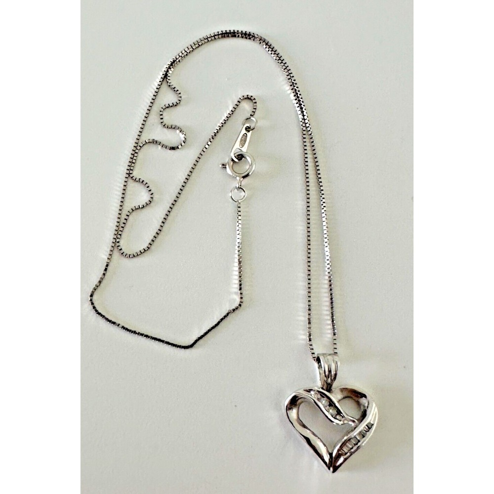 14K White Gold Necklace 10K Diamond Heart Pendant 16" Box Chain Midas Turkey